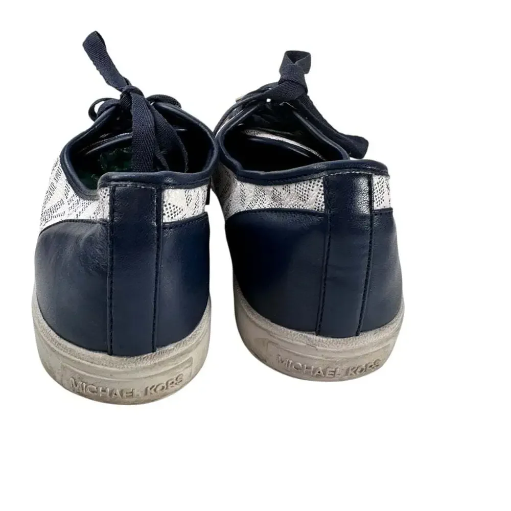 KORS Michael Kors Navy White Signature Sneakers Womens 10 Monogram Casual